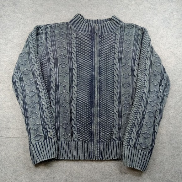 Carbon2Cobalt Other - Carbon 2 Cobalt Sweater Mens 2XL Blue Linen Cotton Mock Neck Cable Knit Pullover